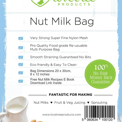 Small Nut Milk Bag - Including Free Recipe E Book - Fine Strong Nylon Mesh Bag