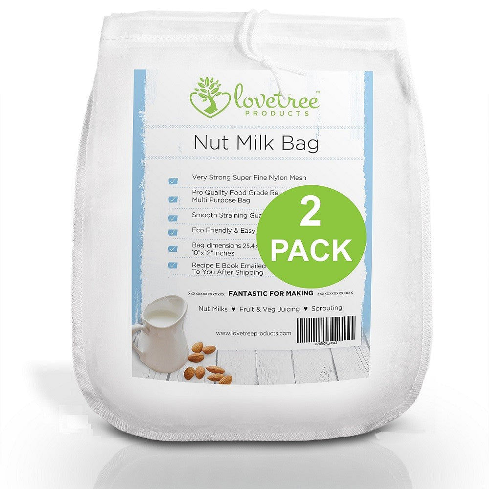 Nut Milk Bag (2 pack) Reusable Fine Nylon Mesh Bags