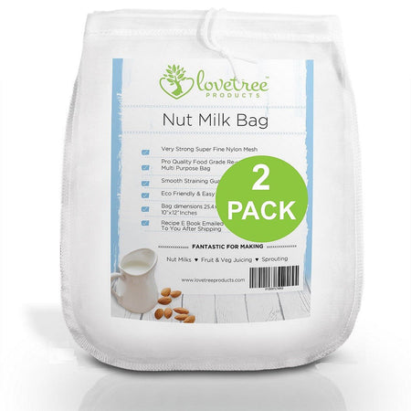 Nut Milk Bag (2 pack) Reusable Fine Nylon Mesh Bags