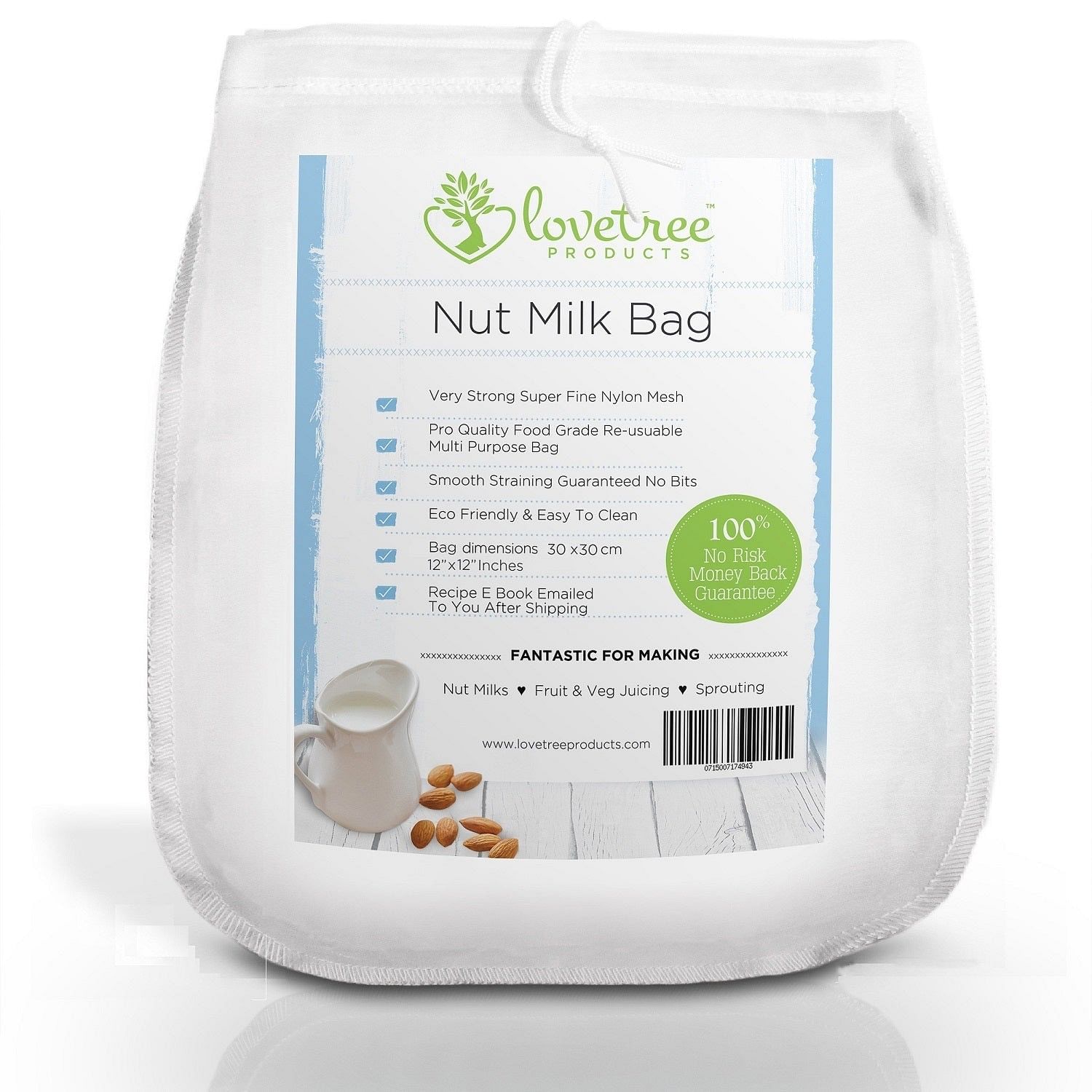 Large Nut Milk Bag size 12x12 inches, Multipurpose Strainer